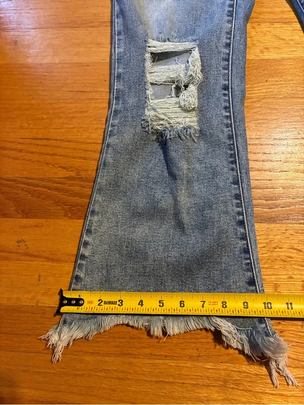 Sneak Peek Distressed Flare Wide Leg Denim Jeans Blue Women's Size 7/W 28 - Image 9