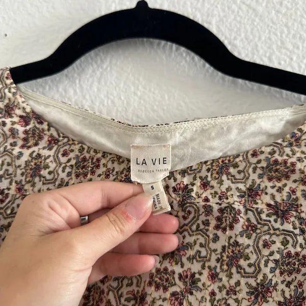 La Vie by Rebecca Taylor Claudine 3/4 Sleeve Floral Top in Crystal Combo Small - Image 3