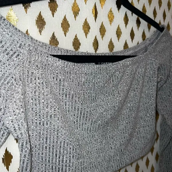 SheIn Grey knit sweater crop top off shoulder size S - Image 3