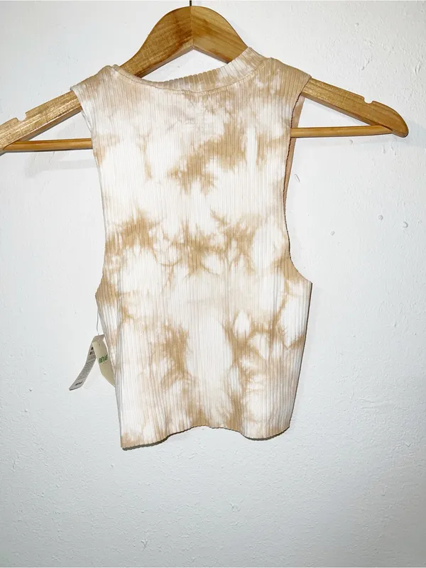 Aerie Ribbed High Neck Tie-Dye Tank Top - Beige/Cream - Image 7