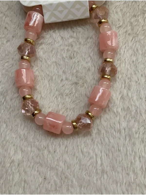 Pink Beaded Bracelet with Gold Accents - Image 3