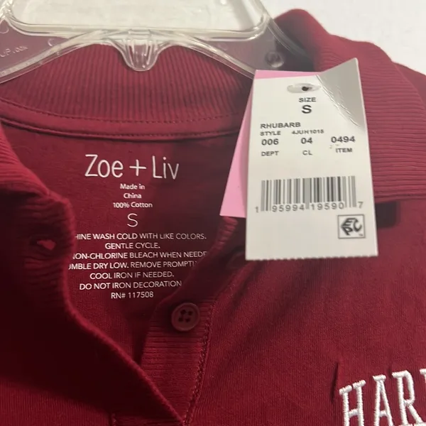 Women's Harvard Crop Top Polo Color: Rhubarb NWT S - Image 3