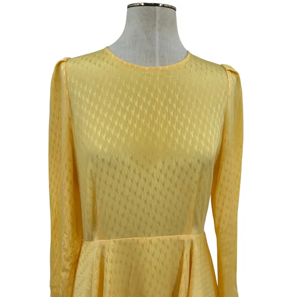 Maje Roseau Jacquard Skater Dress Long‎ Sleeve Yellow Size 40 US Large - Image 4