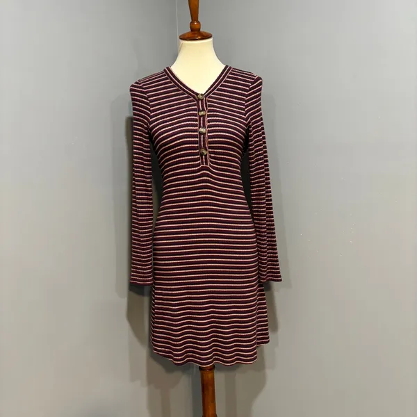 American Eagle Striped Ribbed Henley Sweater Dress Fall Grunge Y2K M - Image 2