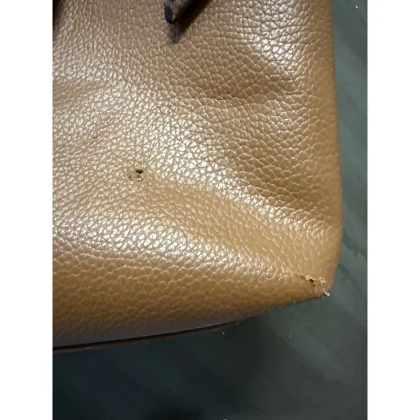 Steve Madden Cognac Brown‎ Pebbled Tote Bag Leopard Print Lining Embossed Logo - Image 6