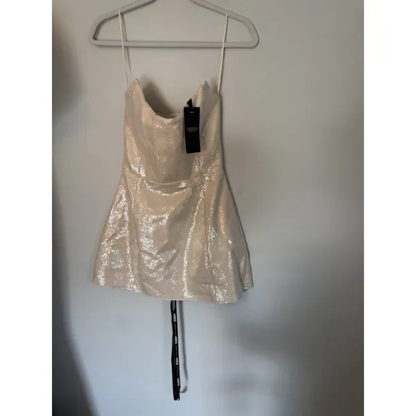 Heiress Beverly Hills Womens Strapless Sequin Corset Mini Dress Natural Sz S NWT - Image 4