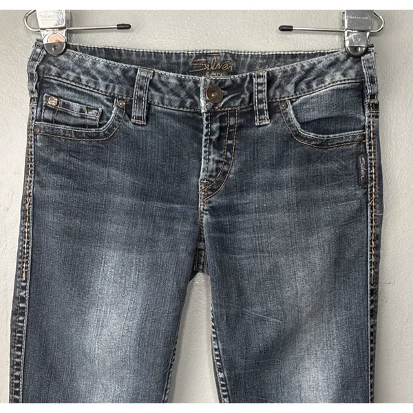 Silver Frances Jeans Size 28 33 Blue Denim Embroidered Pockets Bootcut Low Rise - Image 3