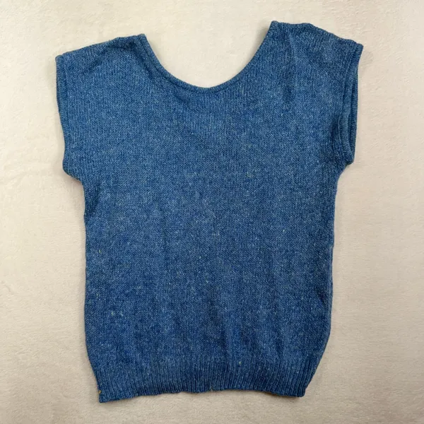 Vintage Heidi Large Sweater Vest Blue Silk Angora Blend Sleeveless Knit Retro - Image 2