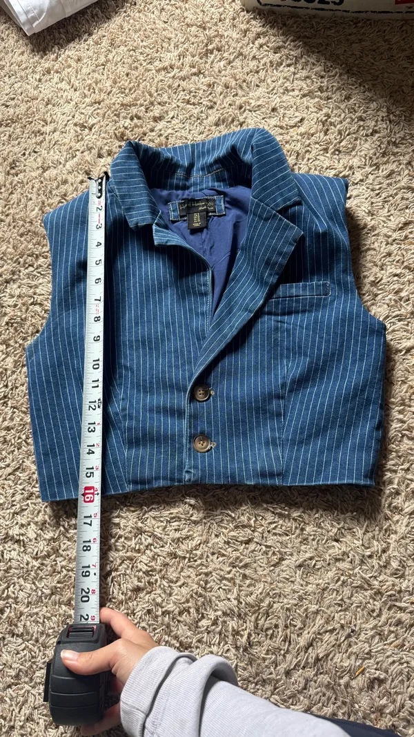 House of Harlow 1960 Denim Cropped Blue White Pinstripe Vest - Image 3