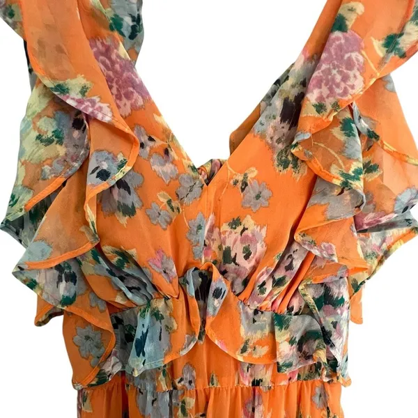 Lauren Conrad Womens Ruffle Floral Midi Dress Size S Cottage Boho Romantic - Image 4