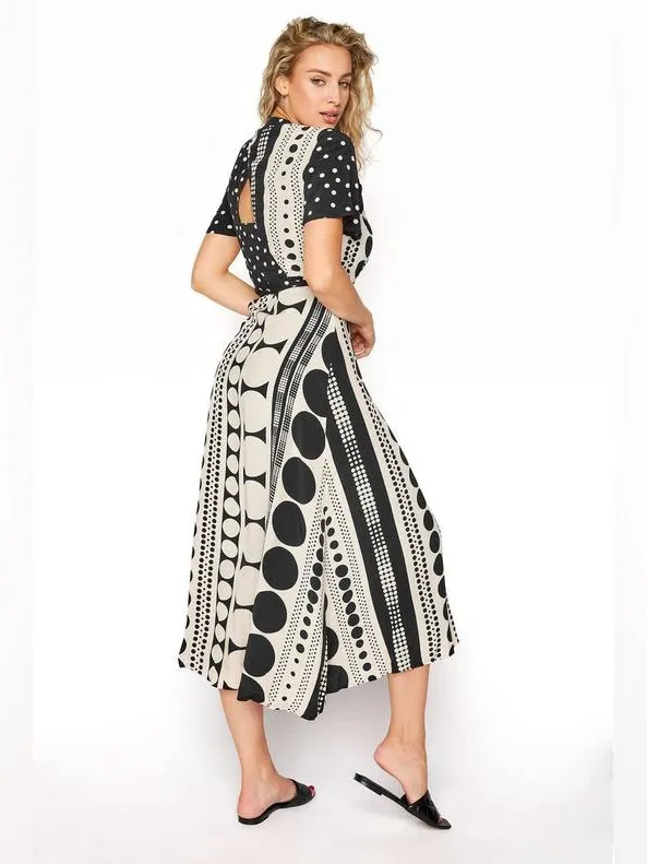 NWT Long Tall Sally Mix Spot Print Wrap Black/Ivory Polka Dot Maxi Dress Size 14 - Image 5