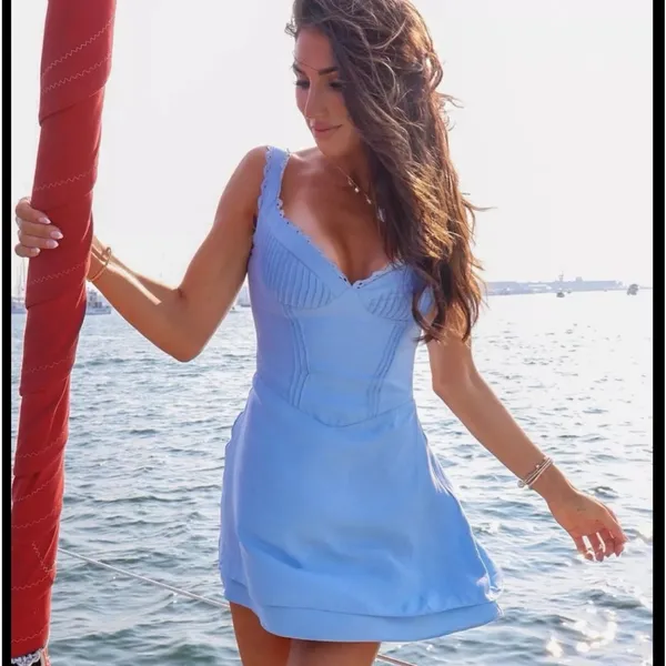 HOUSE OF CB 'Tilly'‎ Blue Pin Tuck Mini Dress NWOT size XS - Image 10