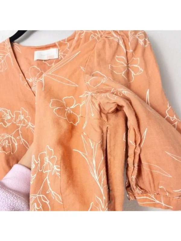 Capulet Isalina Linen Cropped Jumpsuit S Oleander Floral Puff Sleeve Wide Leg - Image 10