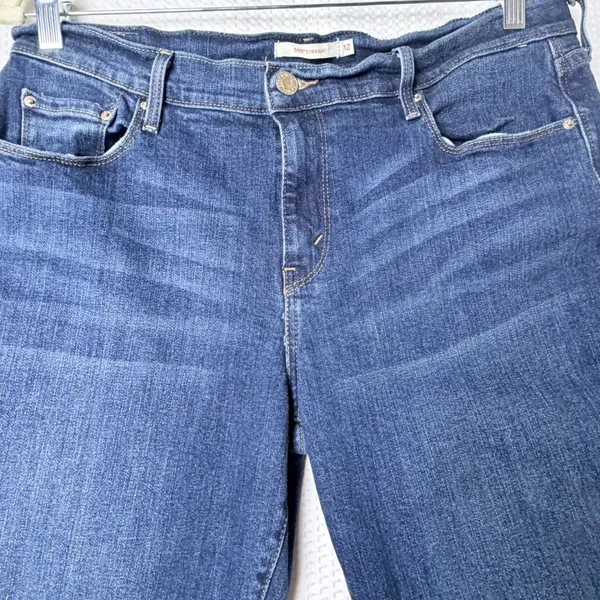 Levi's 505 Straight‎ Jeans Women 12 Dark Wash Blue Stretch Denim Mid Rise Retro - Image 10