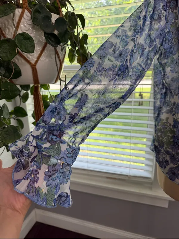 Sabina Musayev Sheer Floral Ruffle Tie-Neck Blouse Size XS - Image 2