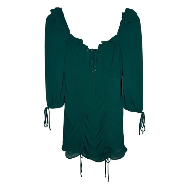NWT Lulus It Happened in Dublin Forest Green Ruched Lace-up mini dress Sz XS‎ - Image 4