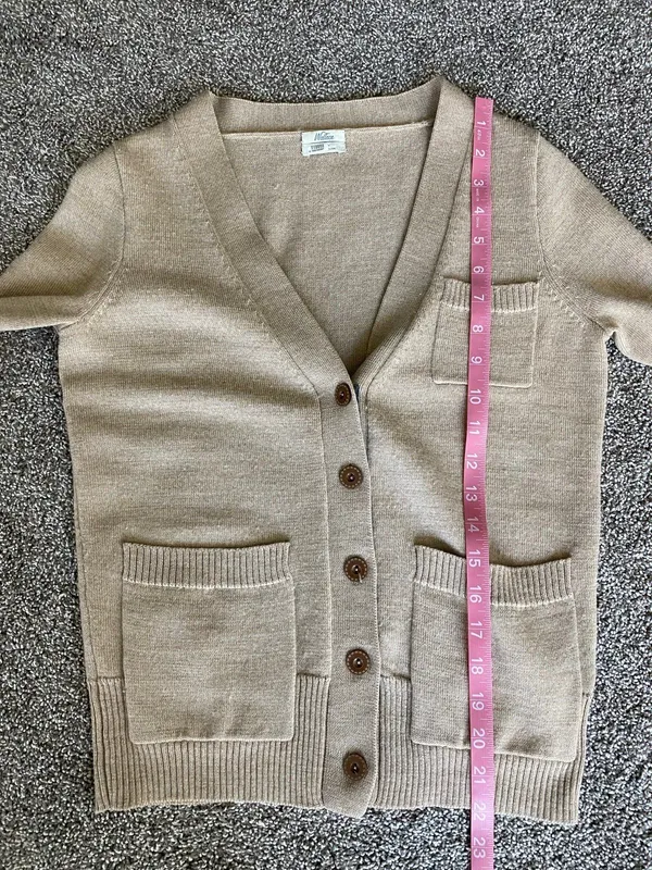 Wallace 100% Merino Wool Tan Button Front Cardigan Pockets - Image 5