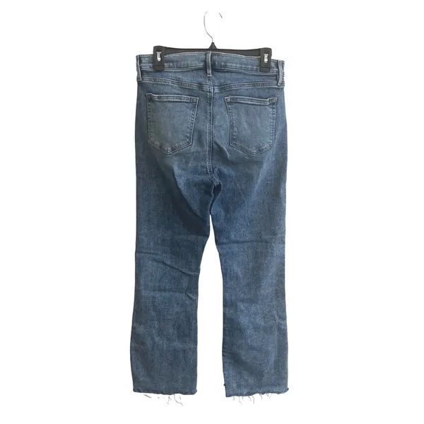 LOFT The Kick Crop Jeans Women 10/30 Blue Medium Wash Raw Hem High Rise Denim - Image 4