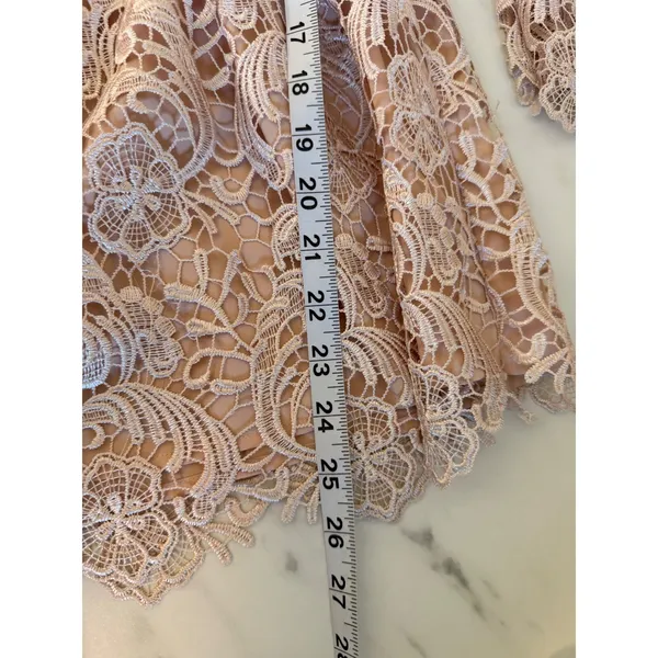 Boston Proper Pink Lace Off the Shoulder Bell Sleeve‎ Top Pom Pom Trim Size 10 - Image 8