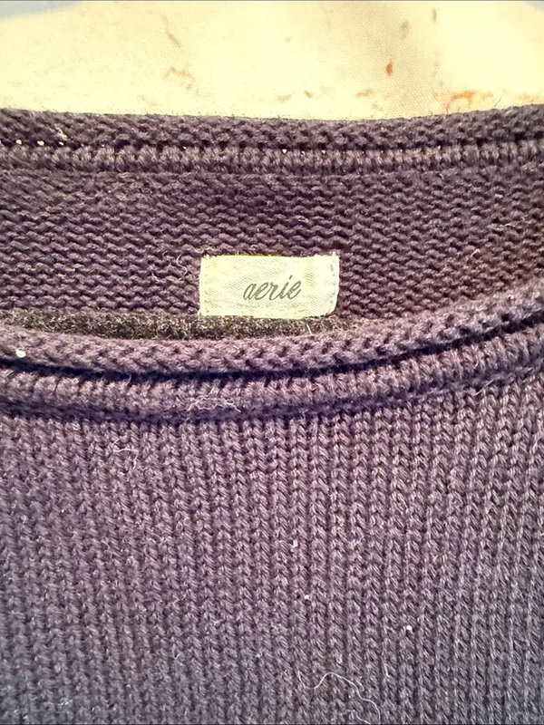Aerie Black White Striped Crewneck Sweater chunky oversized xs pullover cotton - Image 3
