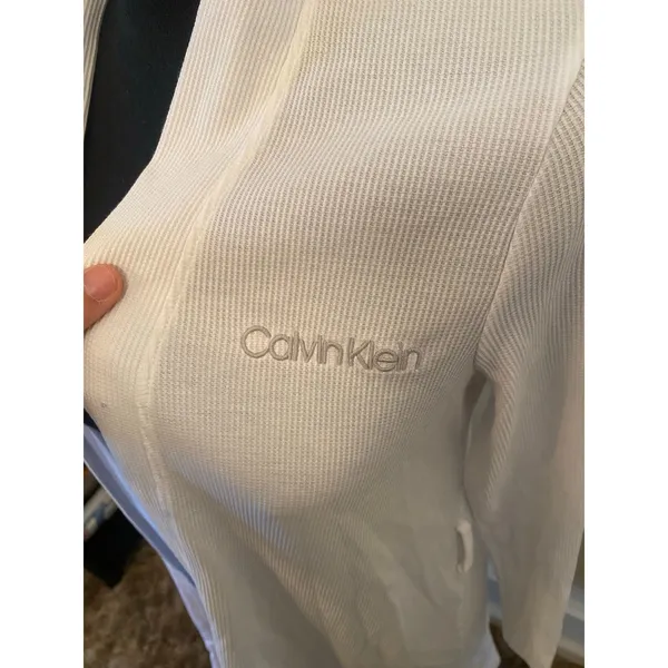 Calvin Klein Sleepwear White Waffle Knit Open Front House Coat Robe Cover Up - Image 3