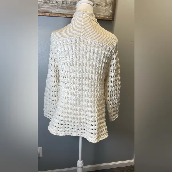 Kimchi Blue‎ Women's Sunset Open Knit Cardigan Ivory Chunky Boho Size Small - Image 4