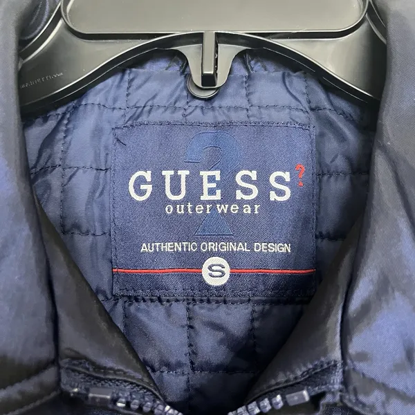 Guess Women's Dark Blue Shiny Long Winter‎ Jacket Size Small Missing Belt - Image 3