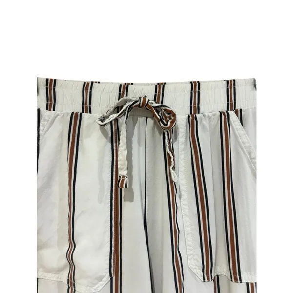 Primark Women's Striped Pants White Brown Size Small - Image 2