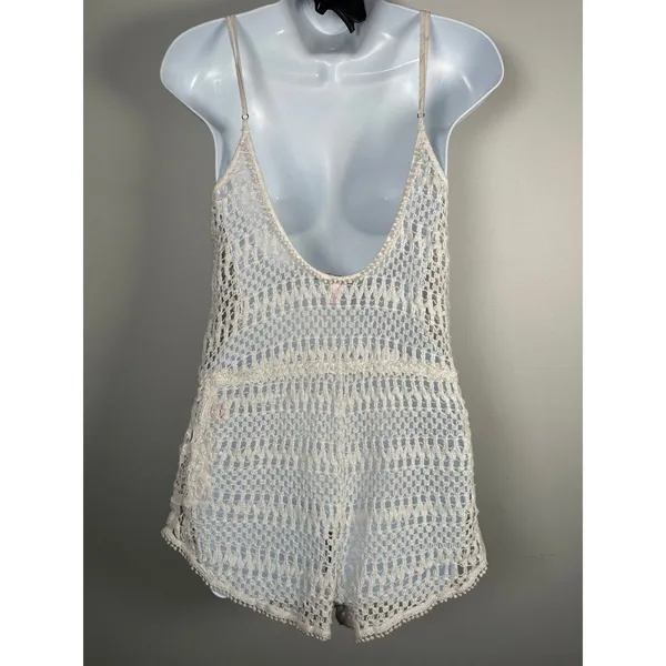 Victorias Secret Womens Medium Beach Cover Up Romper‎ Crochet Lace One Piece - Image 5