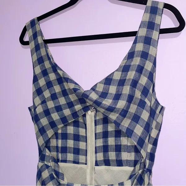 Olivaceous Mini Dress Women Size M Sleeveless Twist Front Cut-Out Gingham Linen - Image 3
