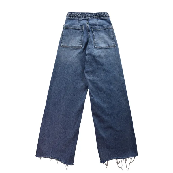 OAT New York Wide Leg Braided Waist Jeans Blue Raw Hem Size 0/25 - Image 2