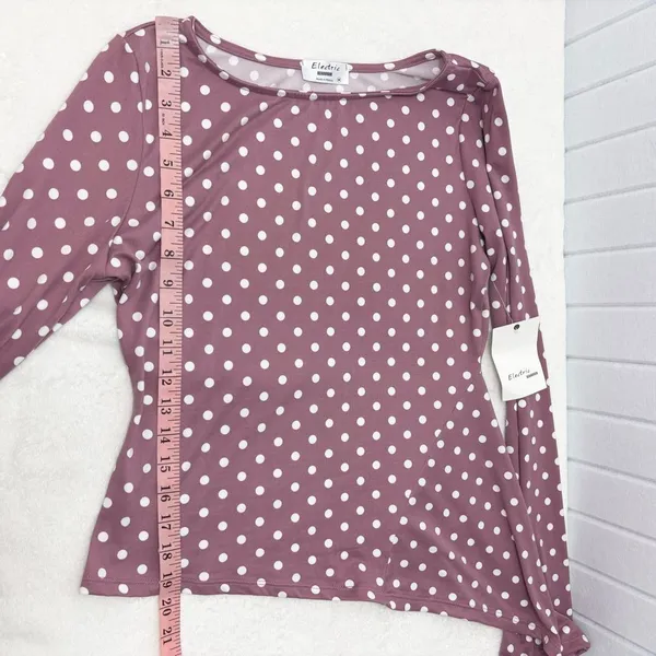 Electric Behavior Dusty Rose Polka Dot Long Sleeve Top size M‎ - Image 9