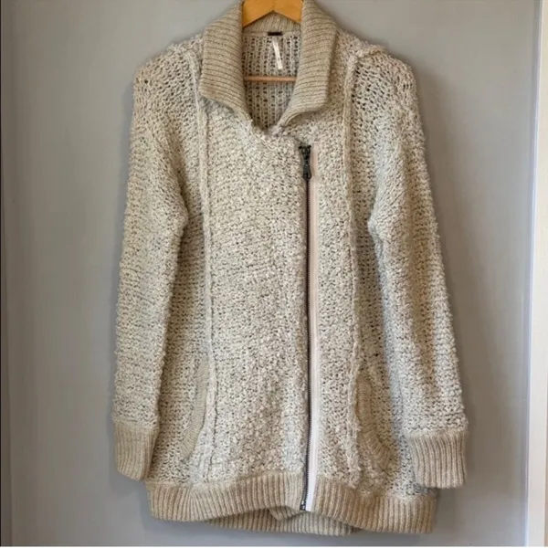 Free People Boho Cardigan Fuzzy Boucle Oversized Sweater Jacket - Image 2