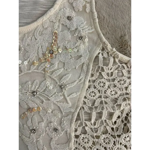 Ginnicks by BKE Women's Ivory Tunic Tank Top M Lace Rhinestone Trim - Image 7