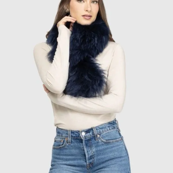 Club Monaco Faux Fur Pull Through Scarf Womens OS‎ Black Winter Collar Stole - Image 2
