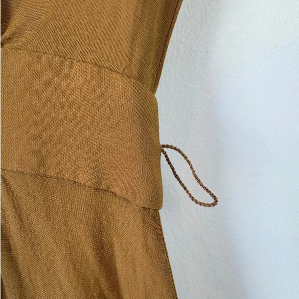Madewell Camel Tan Linen-Blend Dolman-Sleeve Tie-Waist Midi Dress Women's Size 4 - Image 5