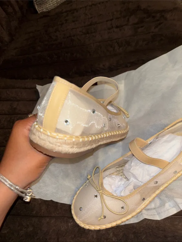 Women’s Beige Mary Jane Ballerina Flats with Bow and Studs - Image 3