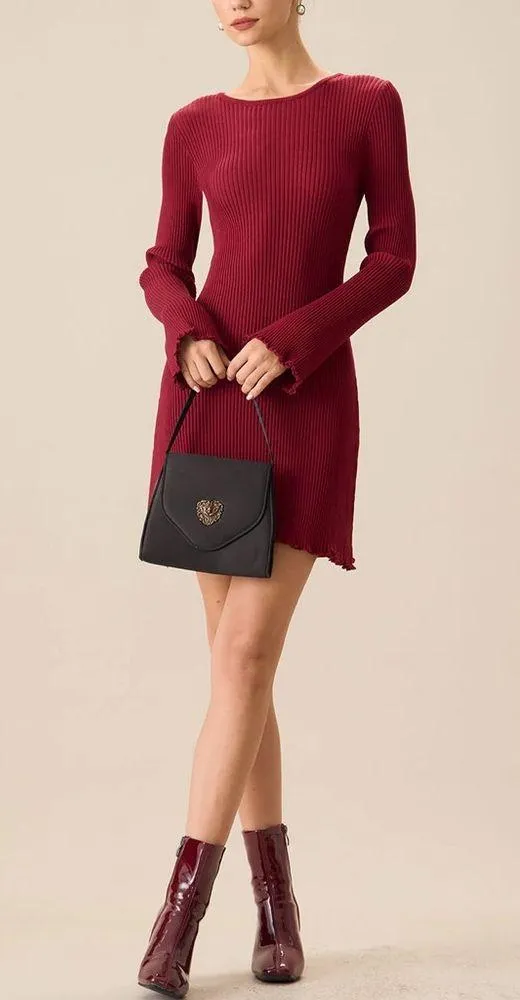Rihoas Women's Red Bell Sleeve Bodycon Sweater Dress - Image 4