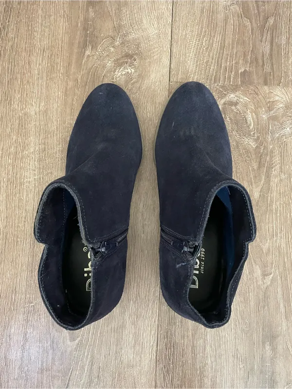 Diba Leather Suede Booties Size 7.5 Navy Blue Ankle Boots Side Zip Boho Western - Image 5