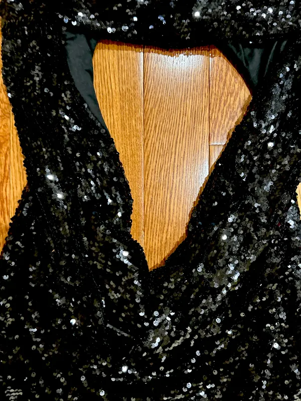 Akira NWT Cool Girl" Hood runway black Sequin Deep V Halter backless dress L - Image 12