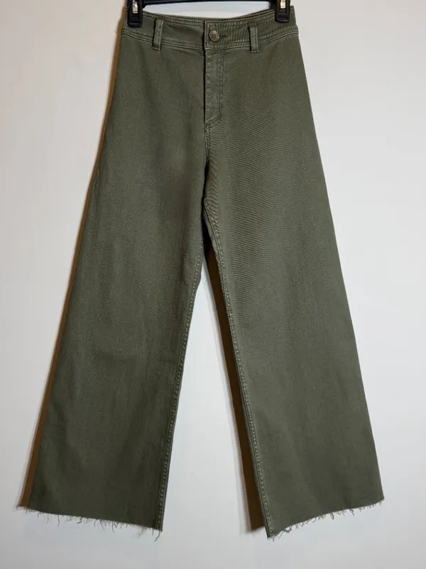 Miou Muse Wide Leg Denim Jeans Women's Small Faded Olive Raw Hem Festival NWOT - Image 7