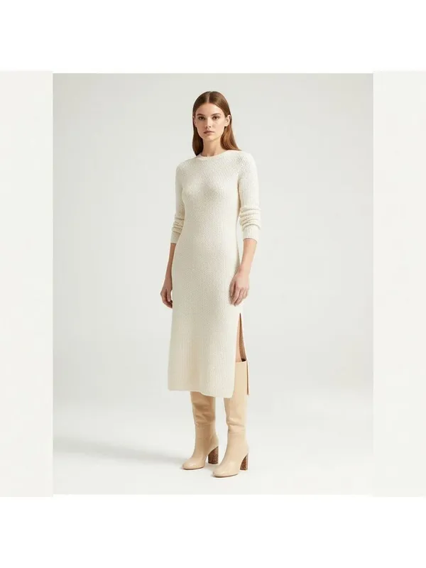 MANGO Cream Leather Knee High Boots, animal print 8.5 Office Siren, Minimalist - Image 3