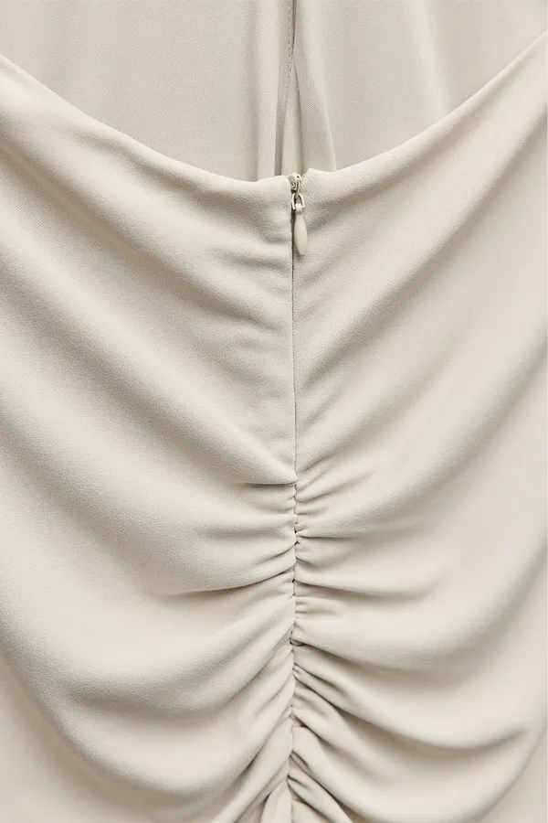 Zara dress gown fitted maxi bodycon Gray Halter formal evening wedding - Image 18