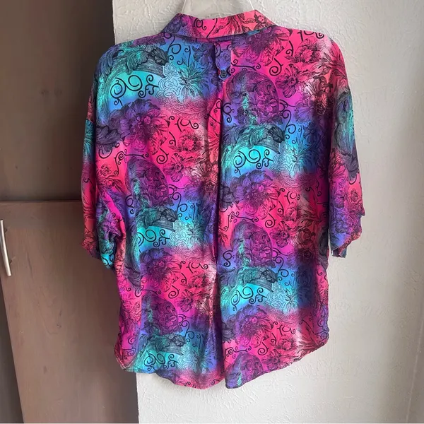 Vintage 90s Red Hot rayon funky boho button down Size Large Pink - Image 2