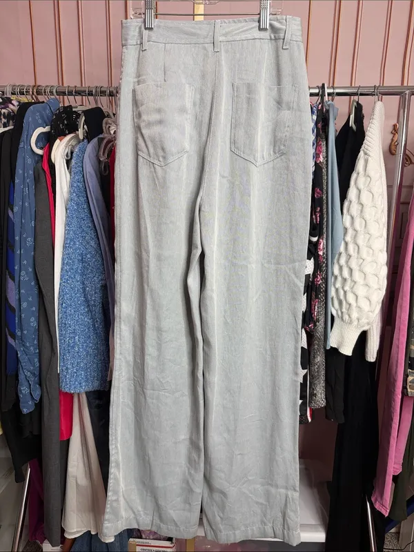 Zara Light Gray High Rise Wide Leg Jeans Full Length Denim Pants. Size S - Image 6