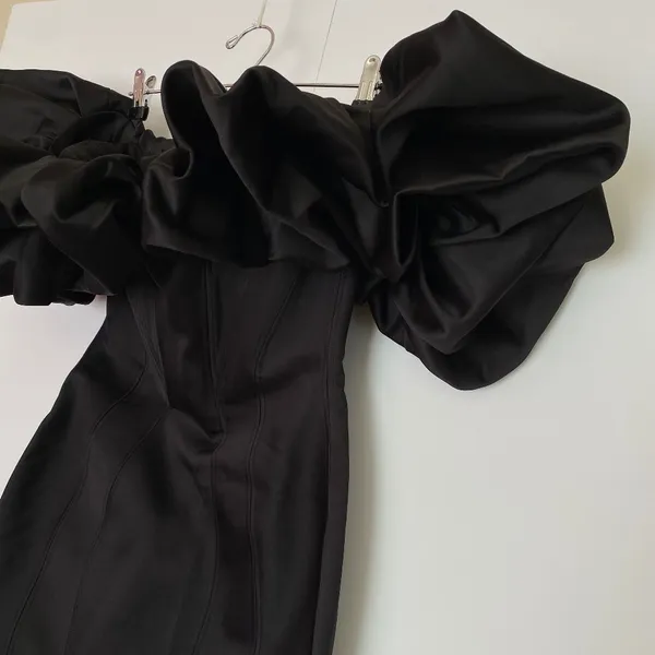 HOUSE‎ OF CB 'Selena' Black Satin Puff Shoulder Dress off shoulder /Size S - Image 12