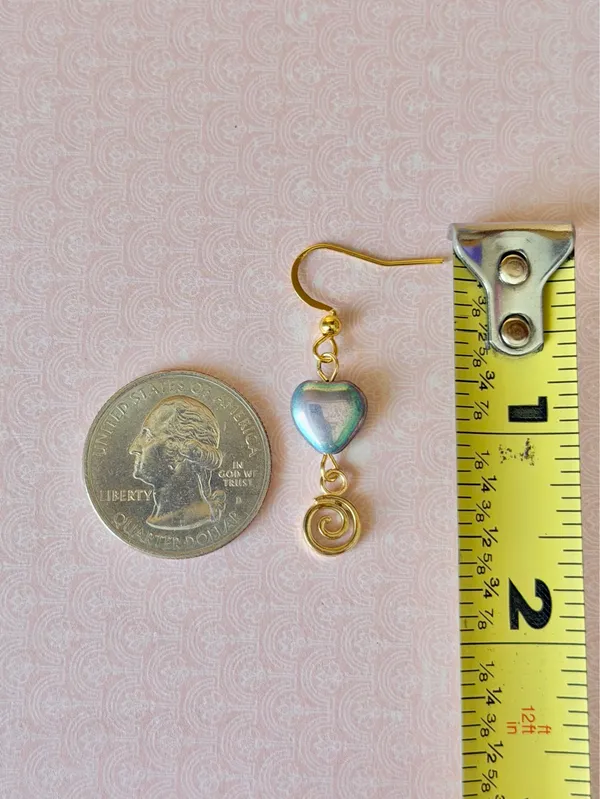 Handmade boho dainty whimsy quality Czech glass beads & swirl dangle earrings💜🩵💙 - Image 5