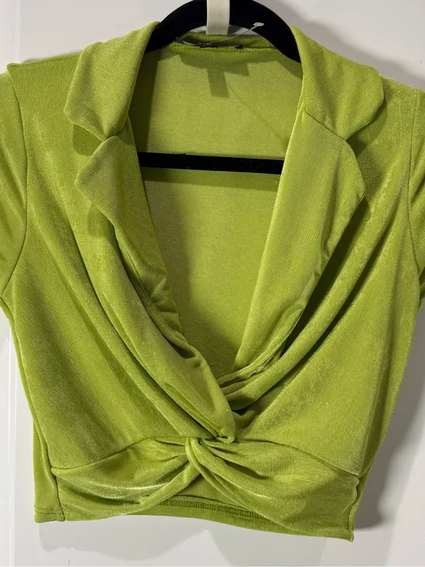 Lulu's Lime Green Twist-Knot Cowl Crop Top - Image 2