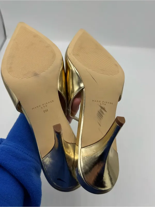 Marc Fisher Dorie Pointed Gold Patent Leather Slingback Pumps Size 9 glam glitz - Image 2