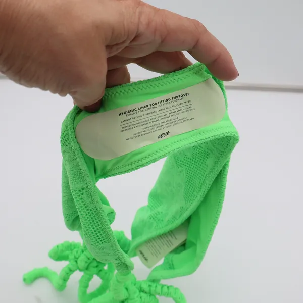 Aerie Bikini Bottom Womens S Cheekiest Neon Green Floral Lace Scrunchie Tie NEW - Image 5